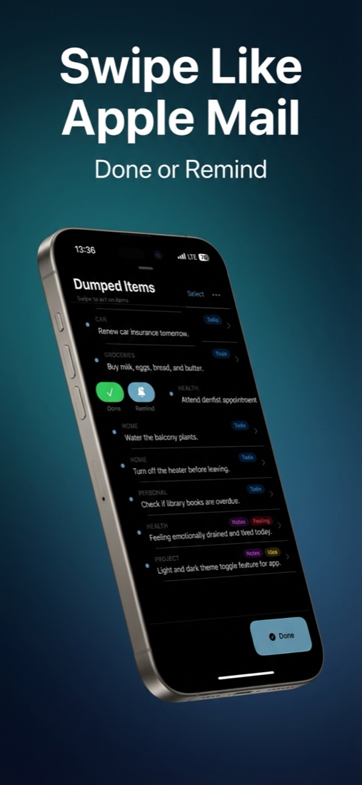 Brain Dump triage screen